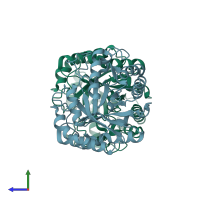 PDB entry 1gzj coloured by chain, side view.