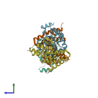 PDB entry 1gzs coloured by chain, side view.