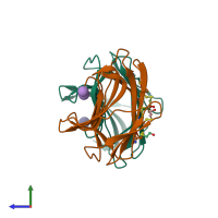 PDB entry 1gzw coloured by chain, side view.