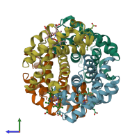 PDB entry 1gzx coloured by chain, side view.
