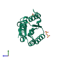 PDB entry 1h05 coloured by chain, side view.