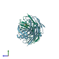 PDB entry 1h0b coloured by chain, side view.