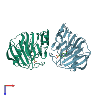 PDB entry 1h0b coloured by chain, top view.