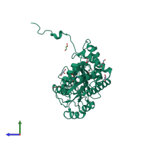 PDB entry 1h0c coloured by chain, side view.
