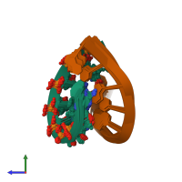PDB entry 1h0q coloured by chain, ensemble of 20 models, side view.