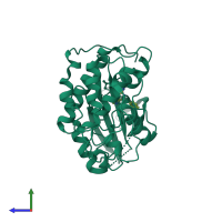 PDB entry 1h0w coloured by chain, side view.