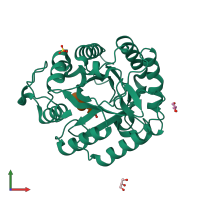 PDB entry 1h11 coloured by chain, front view.