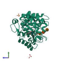 PDB entry 1h11 coloured by chain, side view.