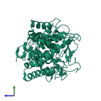 PDB entry 1h13 coloured by chain, side view.