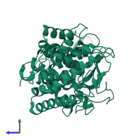 PDB entry 1h14 coloured by chain, side view.