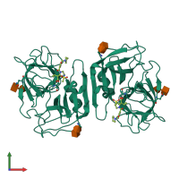 Homo dimeric assembly 1 of PDB entry 1h1b coloured by chemically distinct molecules, front view.