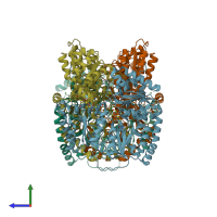 PDB entry 1h1l coloured by chain, side view.