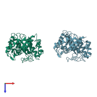 PDB entry 1h1n coloured by chain, top view.