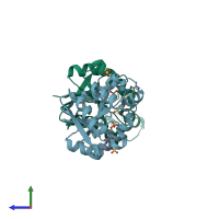 PDB entry 1h1t coloured by chain, side view.