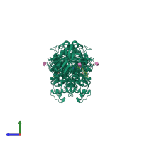 Homo dimeric assembly 1 of PDB entry 1h22 coloured by chemically distinct molecules, side view.