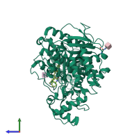 PDB entry 1h23 coloured by chain, side view.