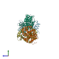 PDB entry 1h26 coloured by chain, side view.