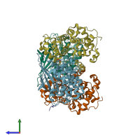 PDB entry 1h27 coloured by chain, side view.