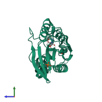 PDB entry 1h2f coloured by chain, side view.