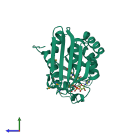 PDB entry 1h2h coloured by chain, side view.