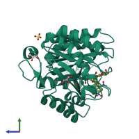 PDB entry 1h2j coloured by chain, side view.
