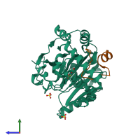 PDB entry 1h2k coloured by chain, side view.