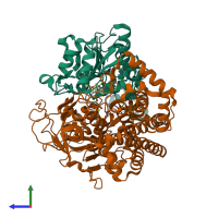 PDB entry 1h2r coloured by chain, side view.