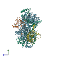 PDB entry 1h2u coloured by chain, side view.