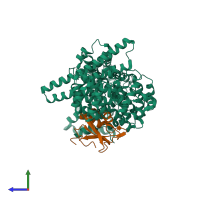 PDB entry 1h2v coloured by chain, side view.