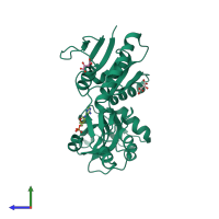 PDB entry 1h3d coloured by chain, side view.