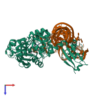 PDB entry 1h3e coloured by chain, top view.