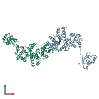 PDB entry 1h3f coloured by chain, front view.