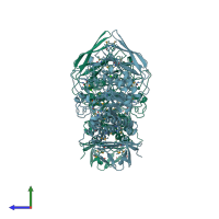 PDB entry 1h3g coloured by chain, side view.