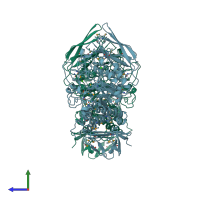 PDB entry 1h3g coloured by chain, side view.