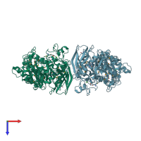 PDB entry 1h3g coloured by chain, top view.
