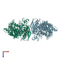 PDB entry 1h3g coloured by chain, top view.