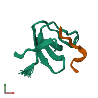 PDB entry 1h3h coloured by chain, ensemble of 20 models, front view.