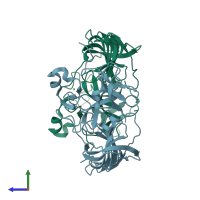 PDB entry 1h3i coloured by chain, side view.