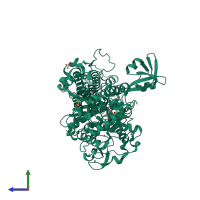 PDB entry 1h3n coloured by chain, side view.