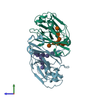 PDB entry 1h3v coloured by chain, side view.