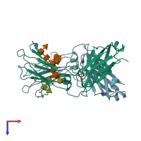 PDB entry 1h3x coloured by chain, top view.