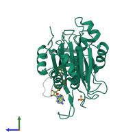 PDB entry 1h42 coloured by chain, side view.