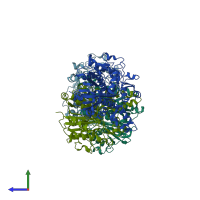 PDB entry 1h4f coloured by chain, side view.
