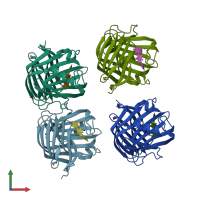 PDB entry 1h4h coloured by chain, front view.
