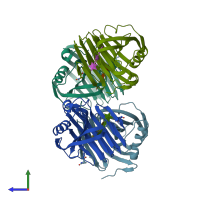 PDB entry 1h4h coloured by chain, side view.