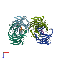 PDB entry 1h4h coloured by chain, top view.