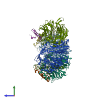 PDB entry 1h4j coloured by chain, side view.