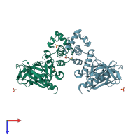 PDB entry 1h4r coloured by chain, top view.