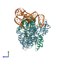 PDB entry 1h4s coloured by chain, side view.