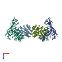 PDB entry 1h4t coloured by chain, top view.